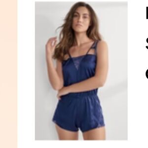 VENUS lingerie — navy satin romper, M